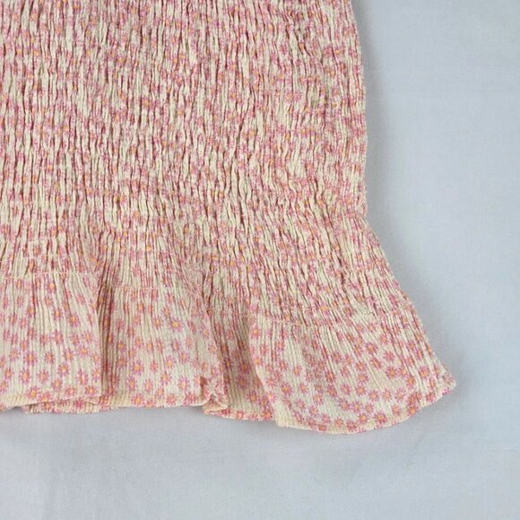 Zara Pink Ditsy Floral Smocked V-Neck Mini Dress Size Large - Picture 6 of 15